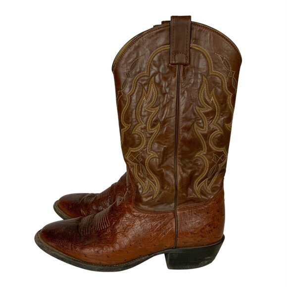 Tony Lama Mens Cognac Smooth Quill Ostrich Western Boots Size 11D Cowboy Boots - Picture 2 of 11